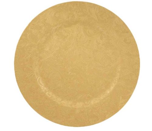 Embossed Floral Pattern Gold Plastic Charger Plates